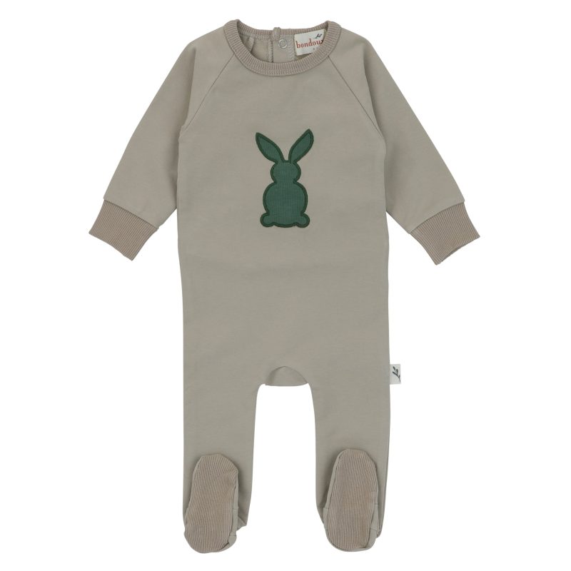 Bunny Applique Beige Footie Green 3M 12M 38