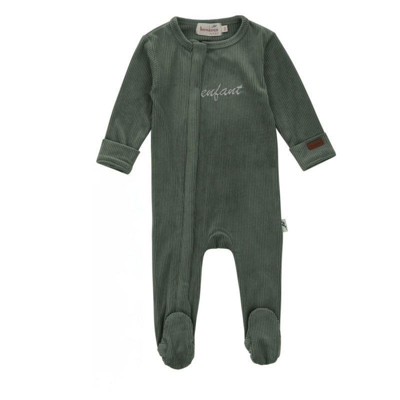 EnfantThinRibbedVelourFootie Green 1M 18M 36